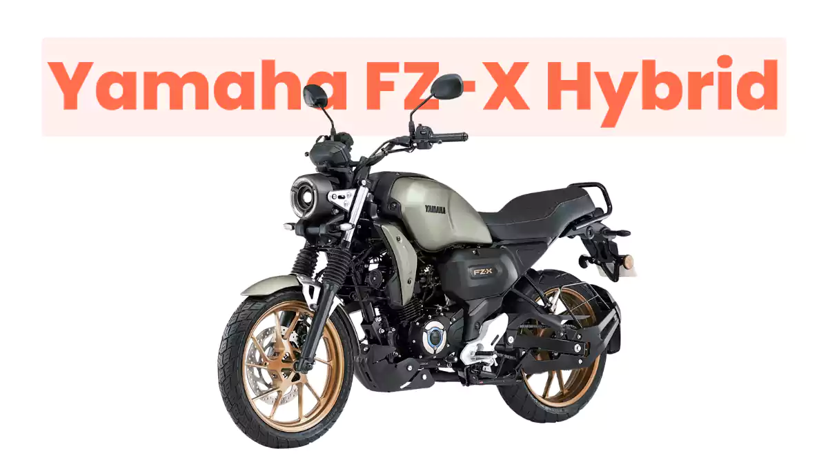 Yamaha FZ-X Hybrid बाइक का साइड व्यू, नियो-रेट्रो डिजाइन और गोल्डन अलॉय व्हील्स के साथ।